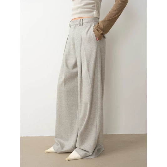 "City Stroll" Casual and Relaxed Wool-Blend Double-Pleated Straight Draped - Linia One