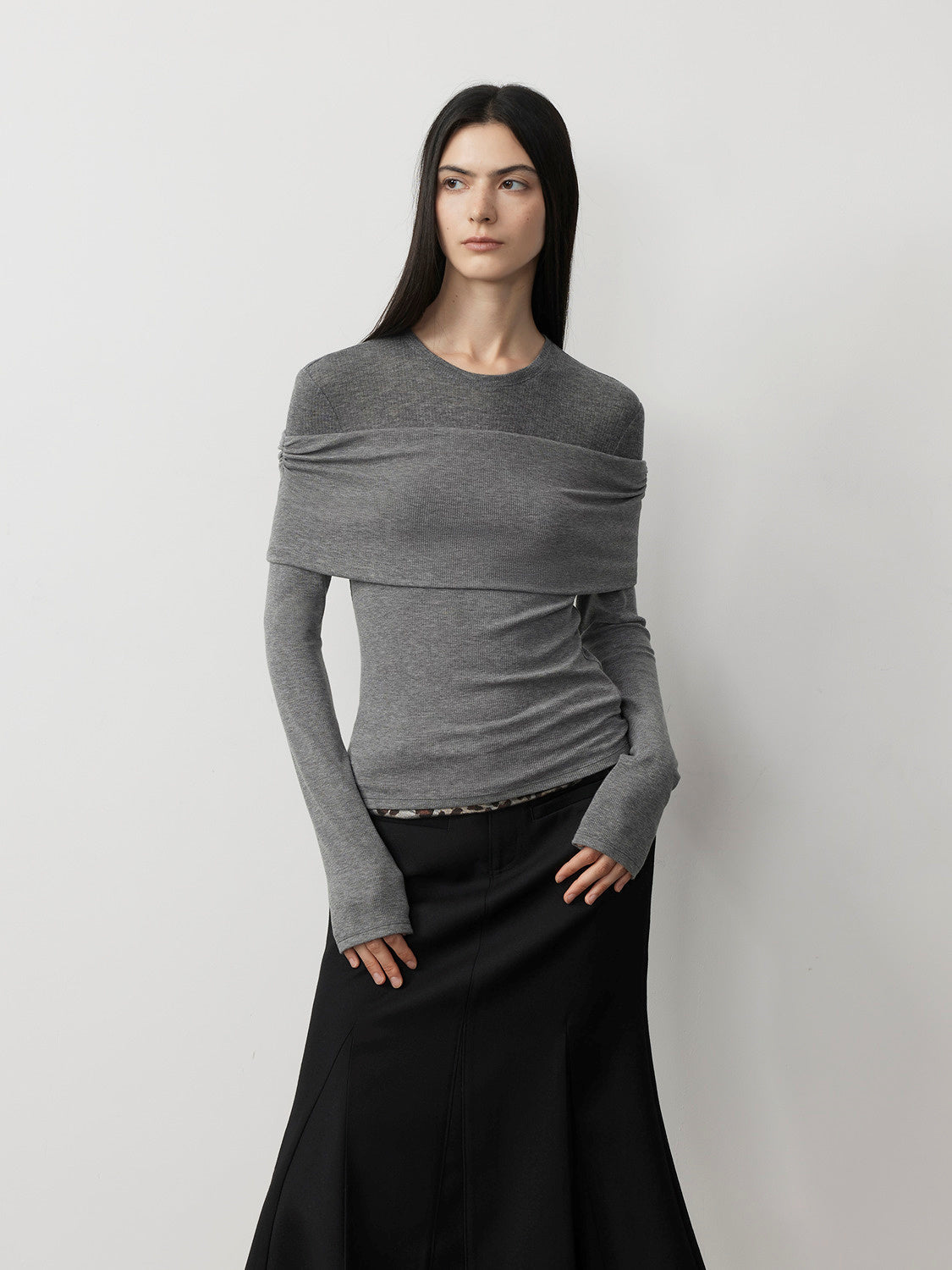 "Modern Tricks" Personalized Tencel Wool Layered One-Shoulder Knitted Top. - Linia One