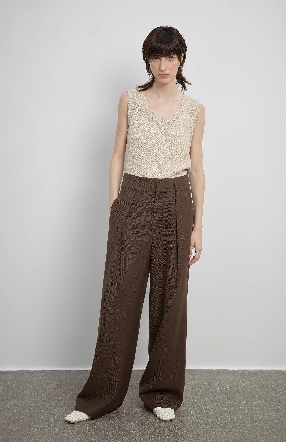 Women's White Straight Casual Wide Waist Drape Floor-Length Wide Leg Pants - Linia One