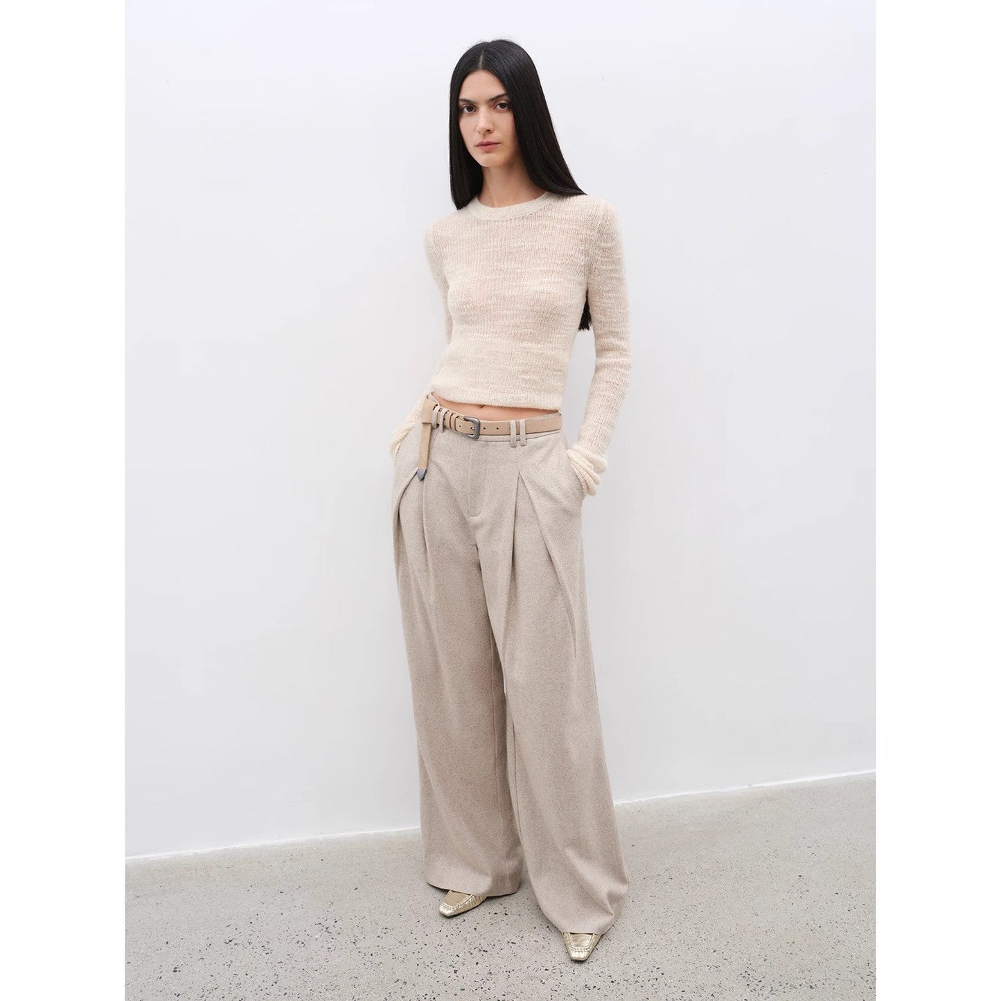 "City Stroll" Casual and Relaxed Wool-Blend Double-Pleated Straight Draped - Linia One