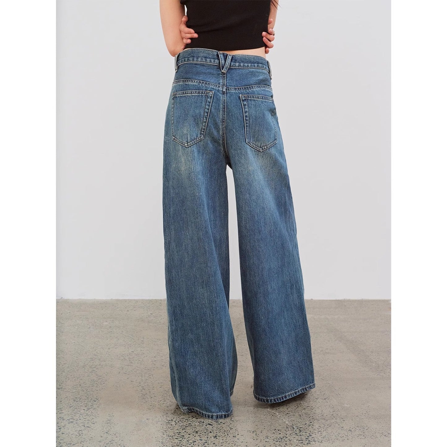 "Silent Deep Sea" Vintage Blue Jeans, Loose High-Waisted Pants - Linia One