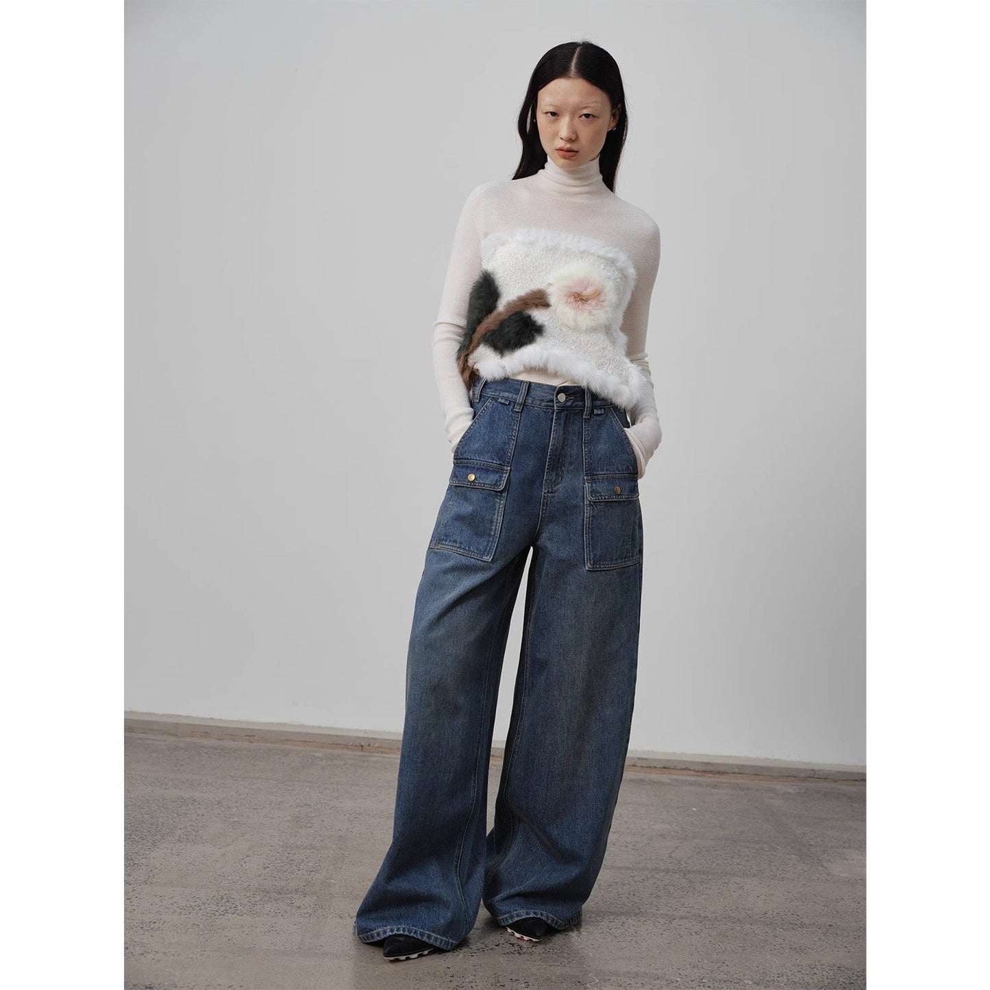"Silent Deep Sea" Vintage Blue Jeans, Loose High-Waisted Pants - Linia One