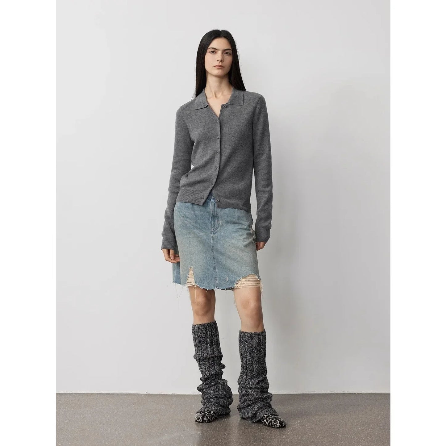 "Lazy Urban" Yangtze Merino Wool Polo-Neck Cardigan Straight-Leg Pants Suit - Linia One