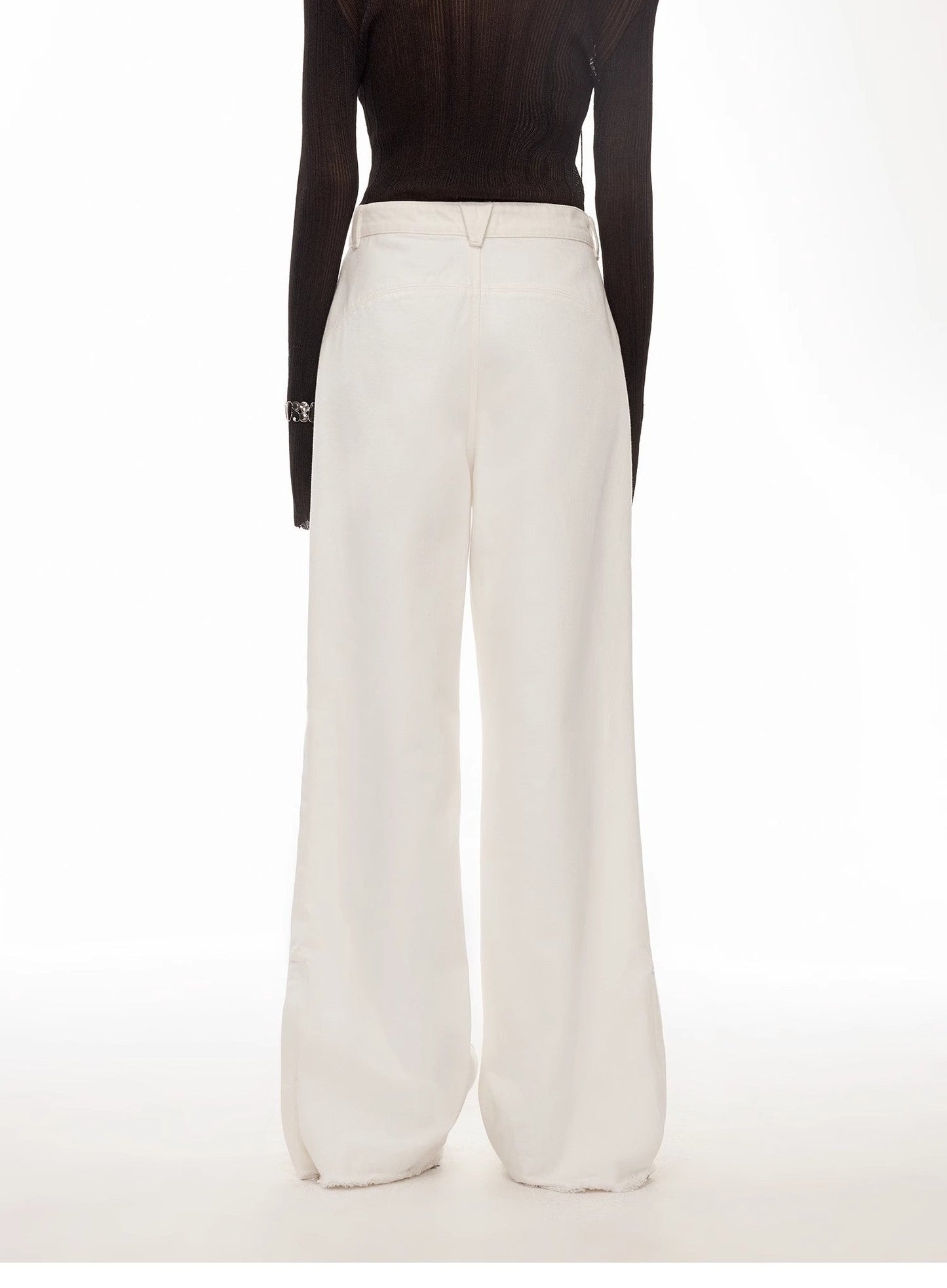 Vintage Wide-Leg Denim Pants with Curved Split Design and Enzyme Wash - Linia One