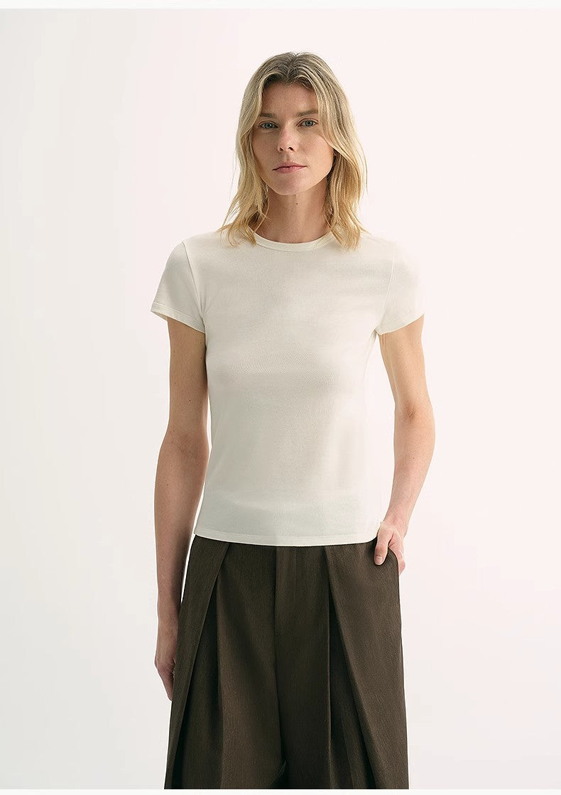 LINDIS Wool Mulberry Silk Classic Short-Sleeved Round Neck T-Shirt for Women - Linia One
