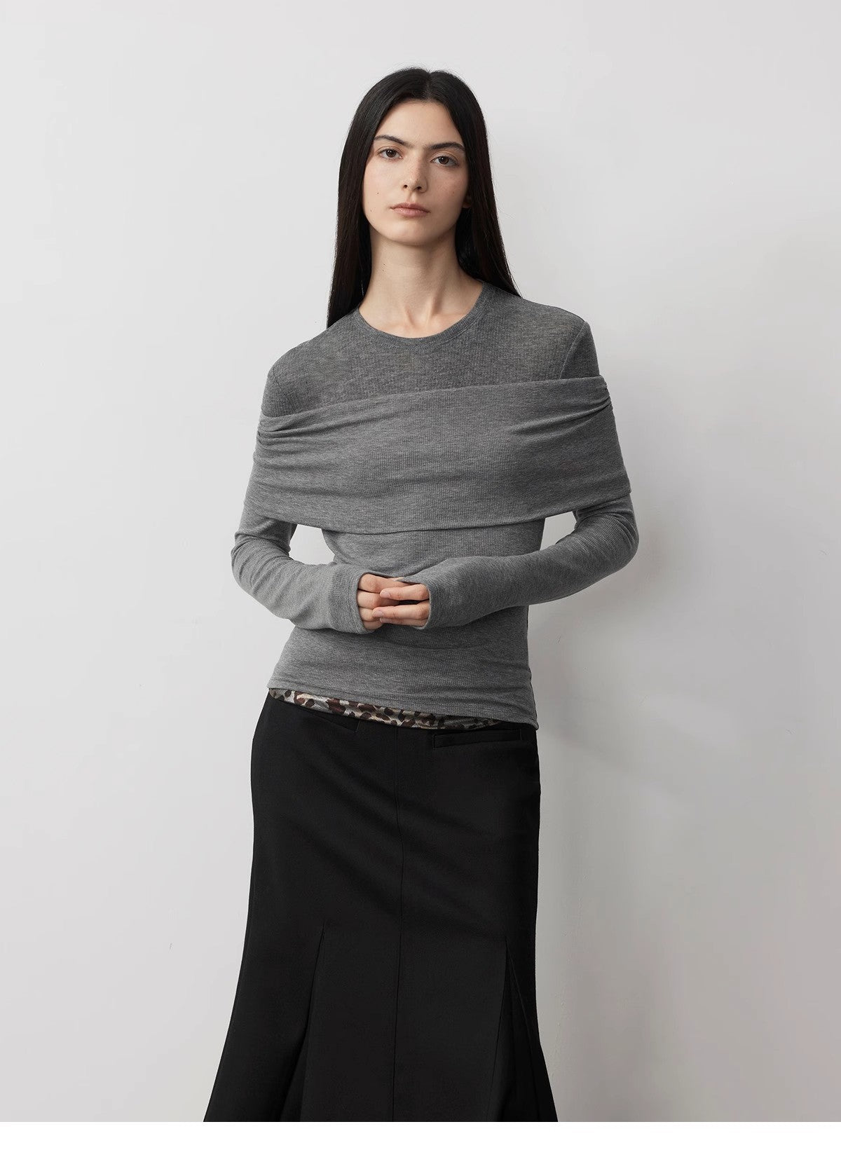 "Modern Tricks" Personalized Tencel Wool Layered One-Shoulder Knitted Top. - Linia One