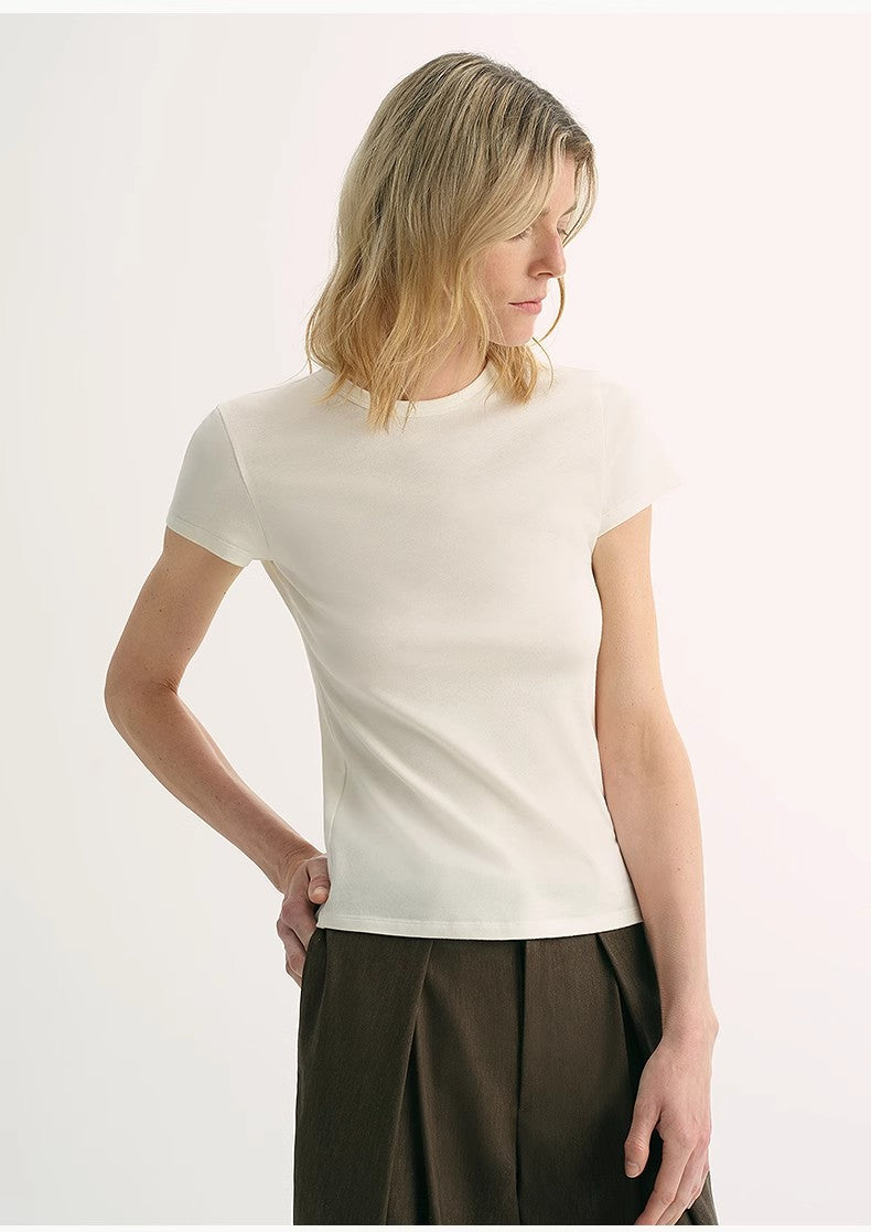 LINDIS Wool Mulberry Silk Classic Short-Sleeved Round Neck T-Shirt for Women - Linia One