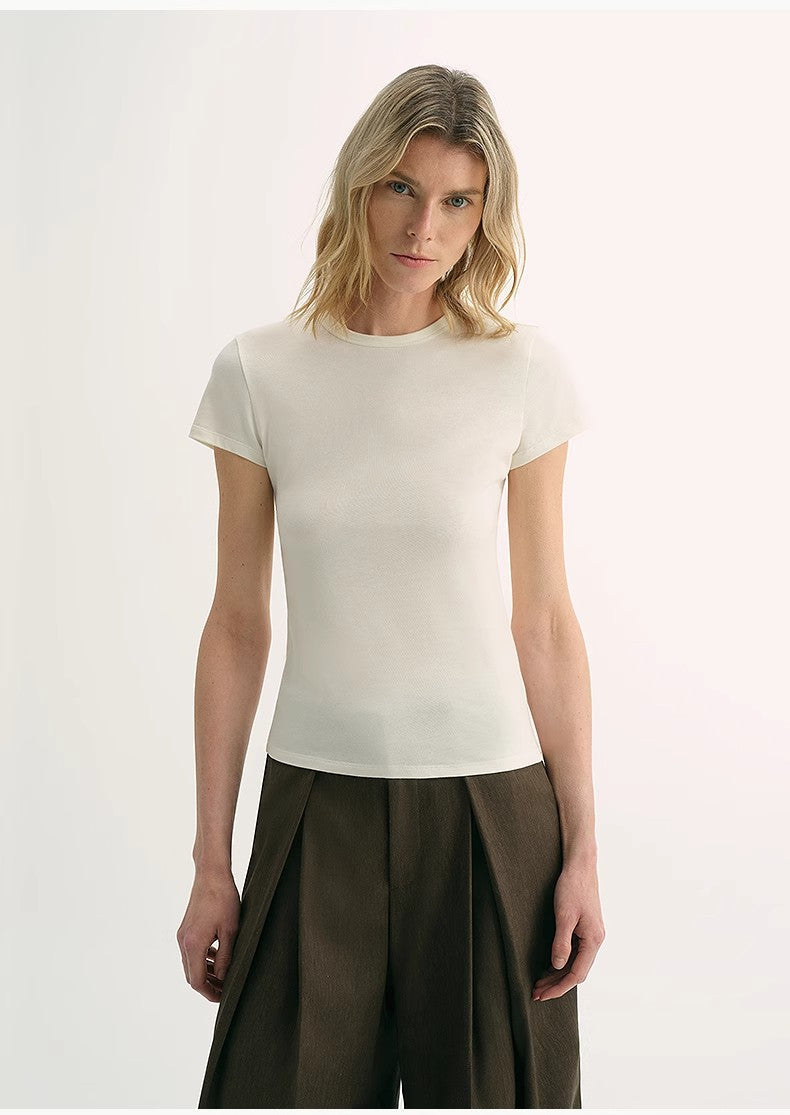 LINDIS Wool Mulberry Silk Classic Short-Sleeved Round Neck T-Shirt for Women - Linia One