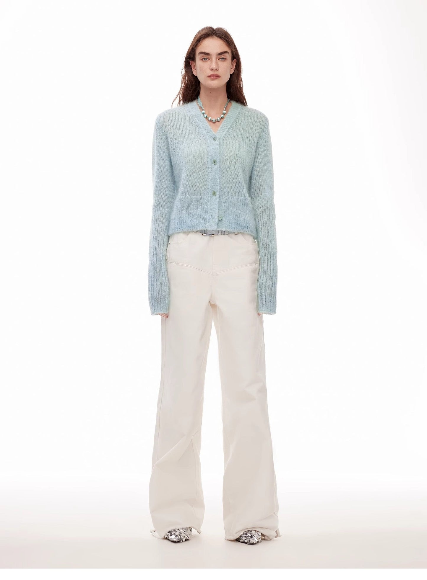 Vintage Wide-Leg Denim Pants with Curved Split Design and Enzyme Wash - Linia One