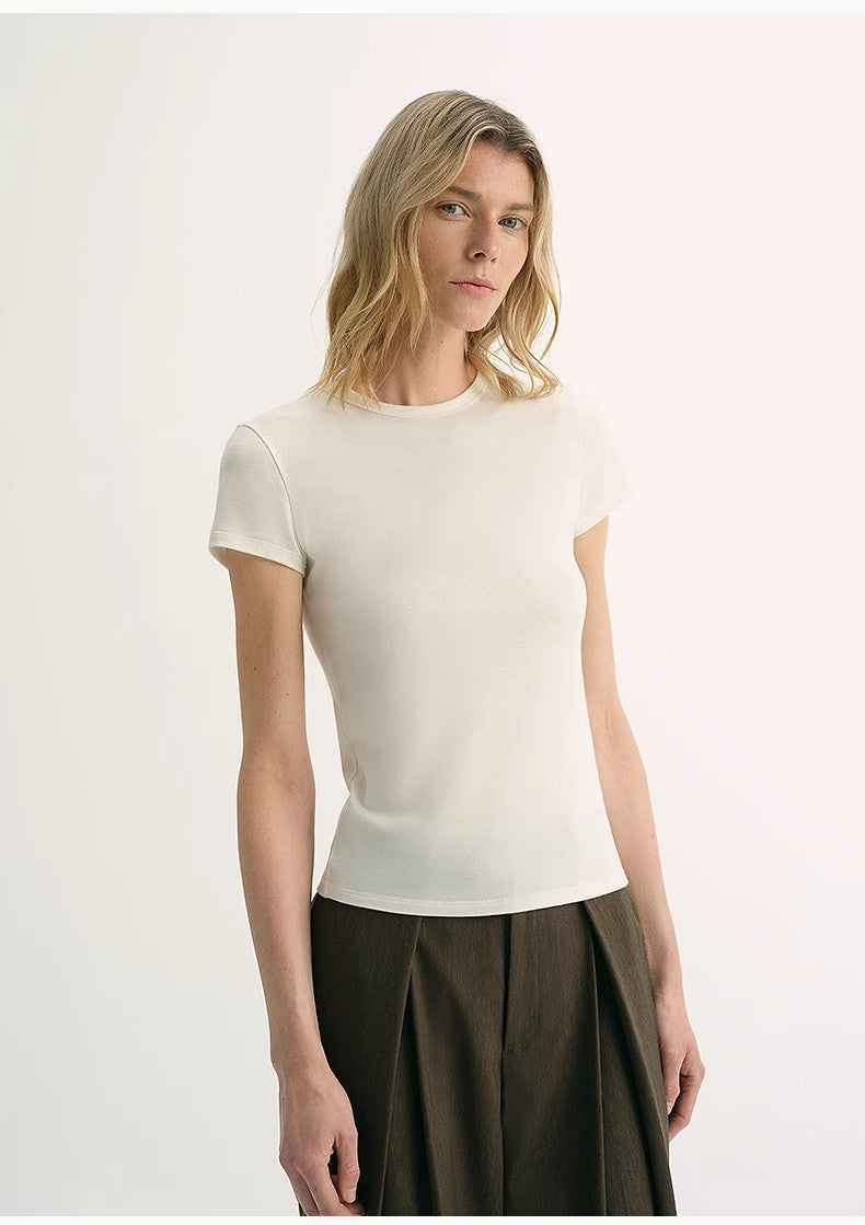 LINDIS Wool Mulberry Silk Classic Short-Sleeved Round Neck T-Shirt for Women - Linia One