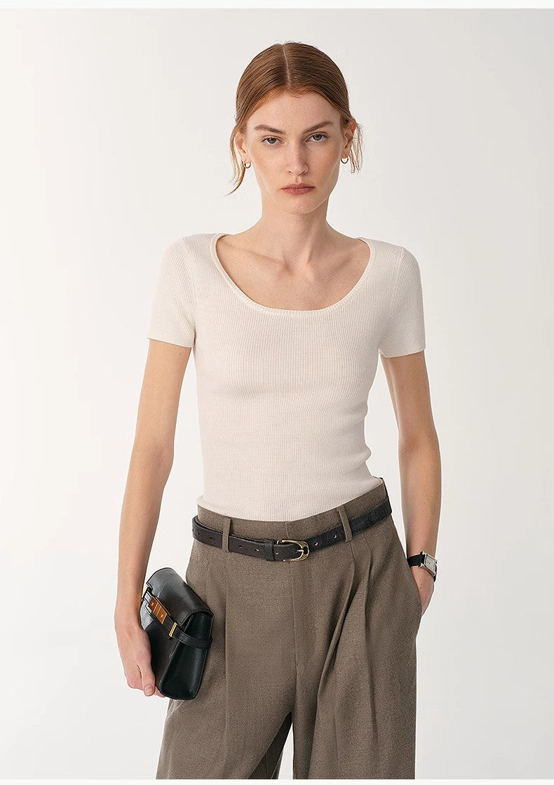 LINDIS Wool Mulberry Silk Classic Short-Sleeved Round Neck T-Shirt for Women - Linia One