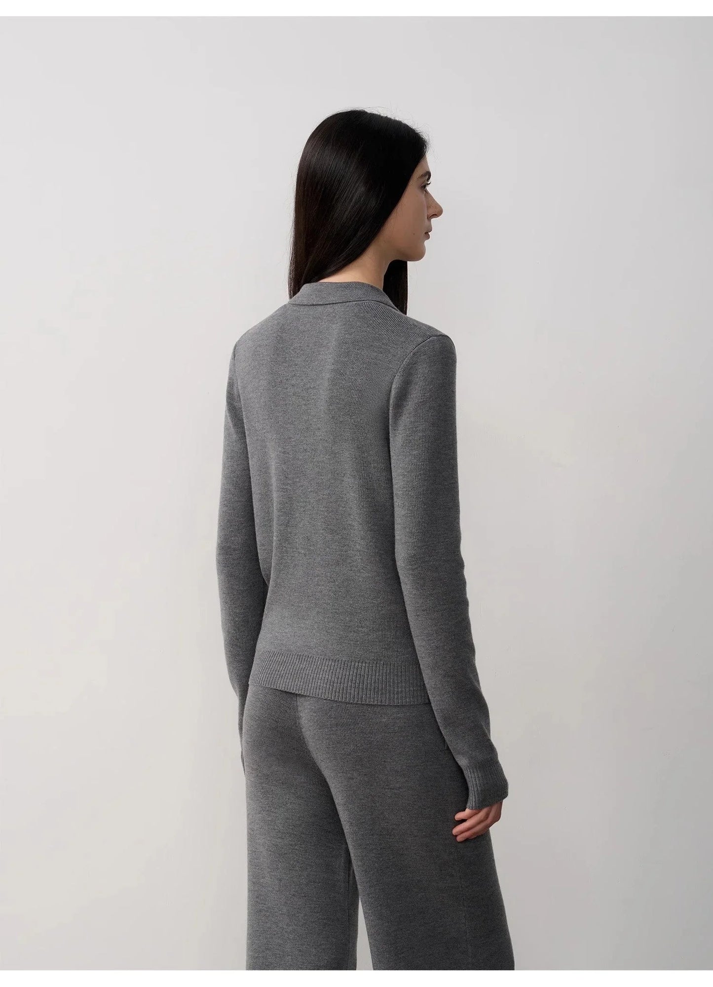 "Lazy Urban" Yangtze Merino Wool Polo-Neck Cardigan Straight-Leg Pants Suit - Linia One