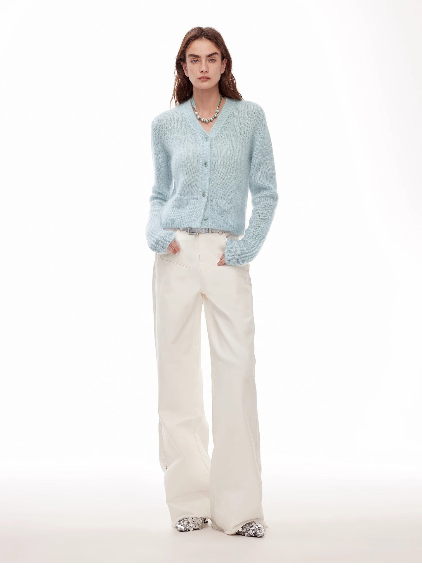 Vintage Wide-Leg Denim Pants with Curved Split Design and Enzyme Wash - Linia One