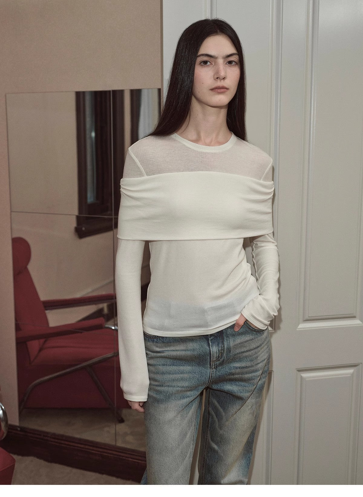 "Modern Tricks" Personalized Tencel Wool Layered One-Shoulder Knitted Top. - Linia One