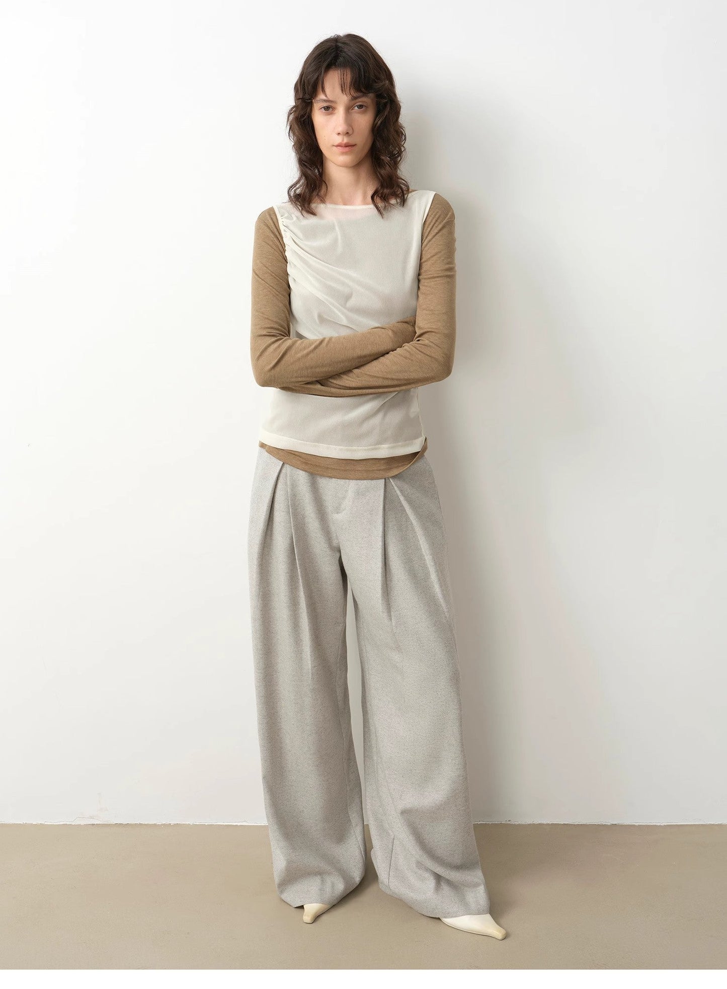 "City Stroll" Casual and Relaxed Wool-Blend Double-Pleated Straight Draped - Linia One