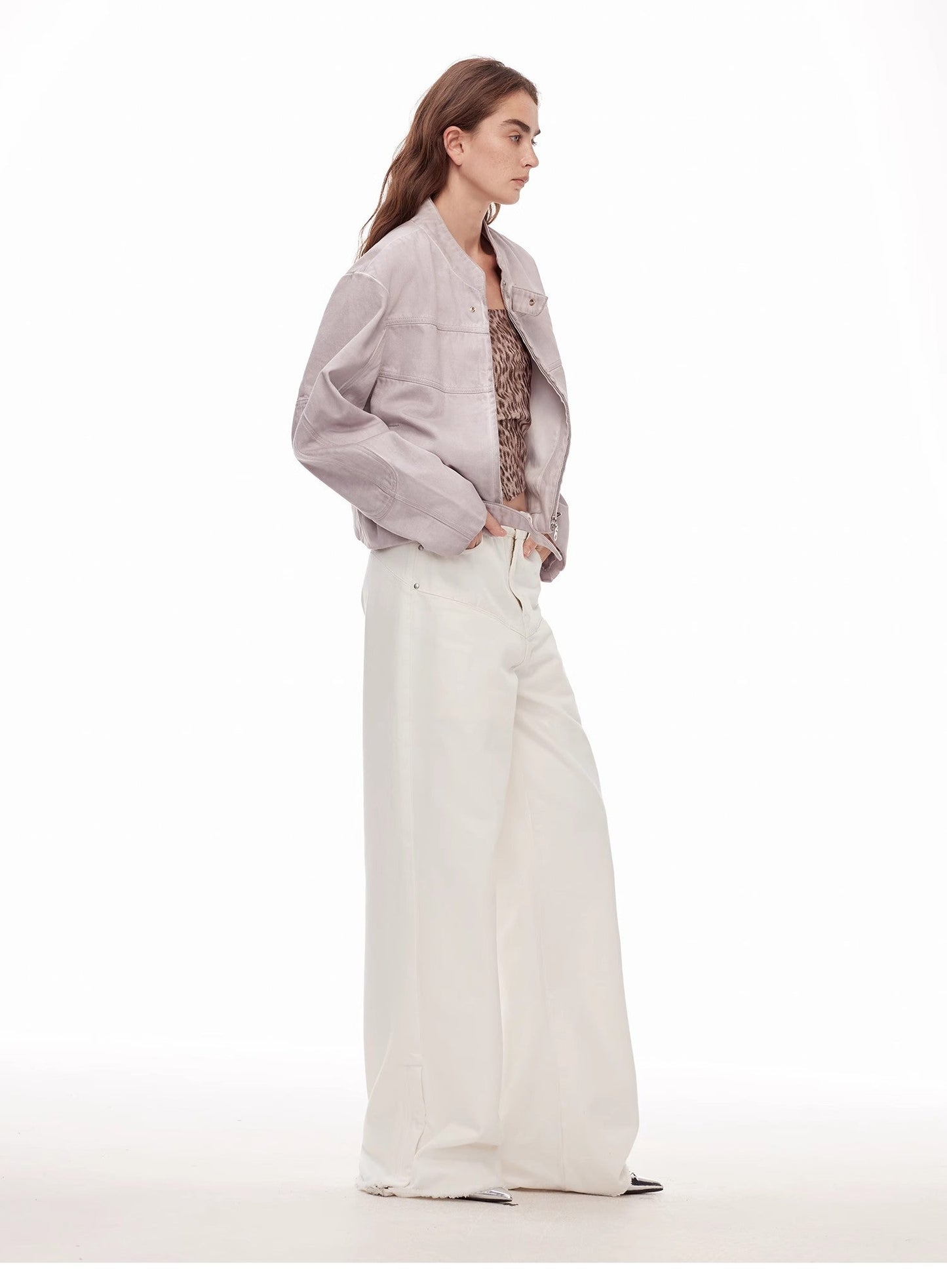 Vintage Wide-Leg Denim Pants with Curved Split Design and Enzyme Wash - Linia One