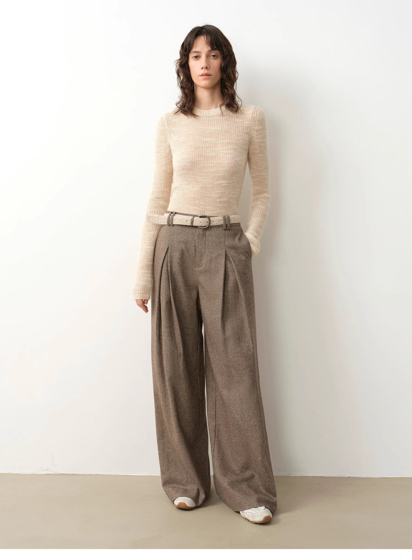 "City Stroll" Casual and Relaxed Wool-Blend Double-Pleated Straight Draped - Linia One