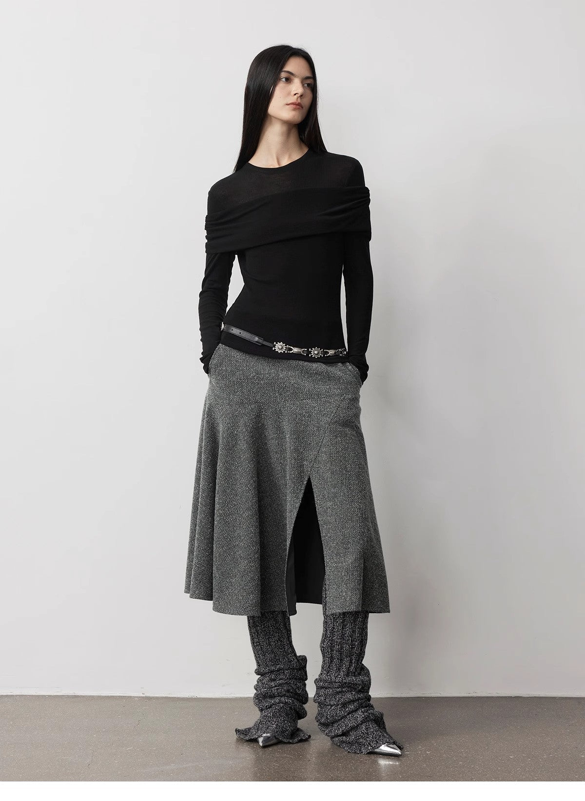"Modern Tricks" Personalized Tencel Wool Layered One-Shoulder Knitted Top. - Linia One