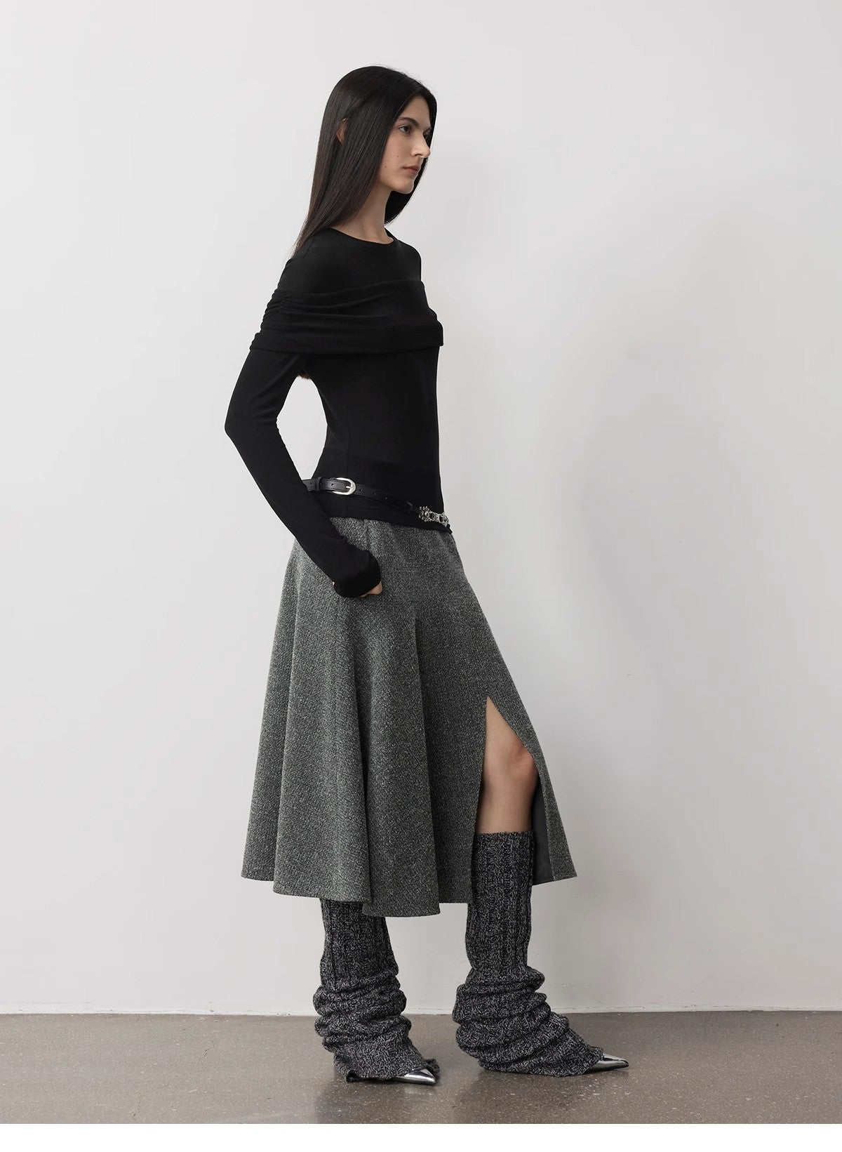 "Modern Tricks" Personalized Tencel Wool Layered One-Shoulder Knitted Top. - Linia One