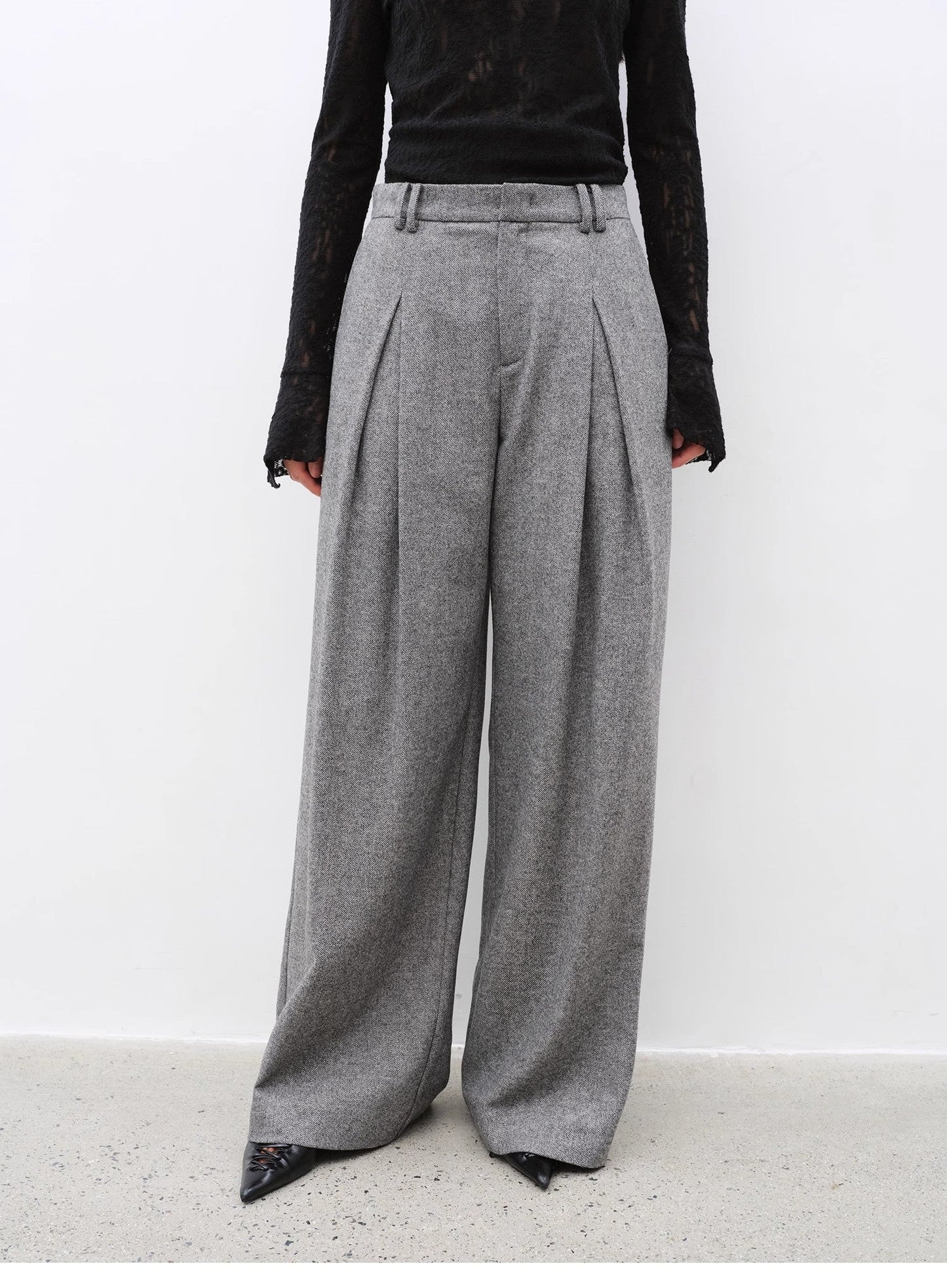 "City Stroll" Casual and Relaxed Wool-Blend Double-Pleated Straight Draped - Linia One