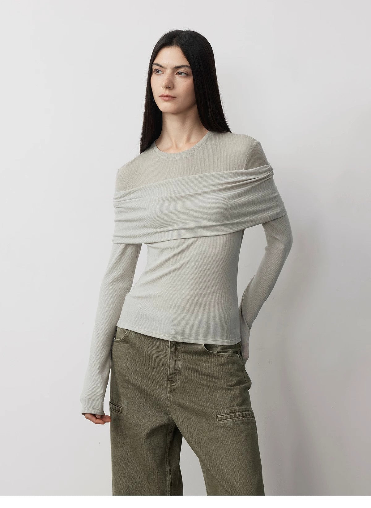 "Modern Tricks" Personalized Tencel Wool Layered One-Shoulder Knitted Top. - Linia One