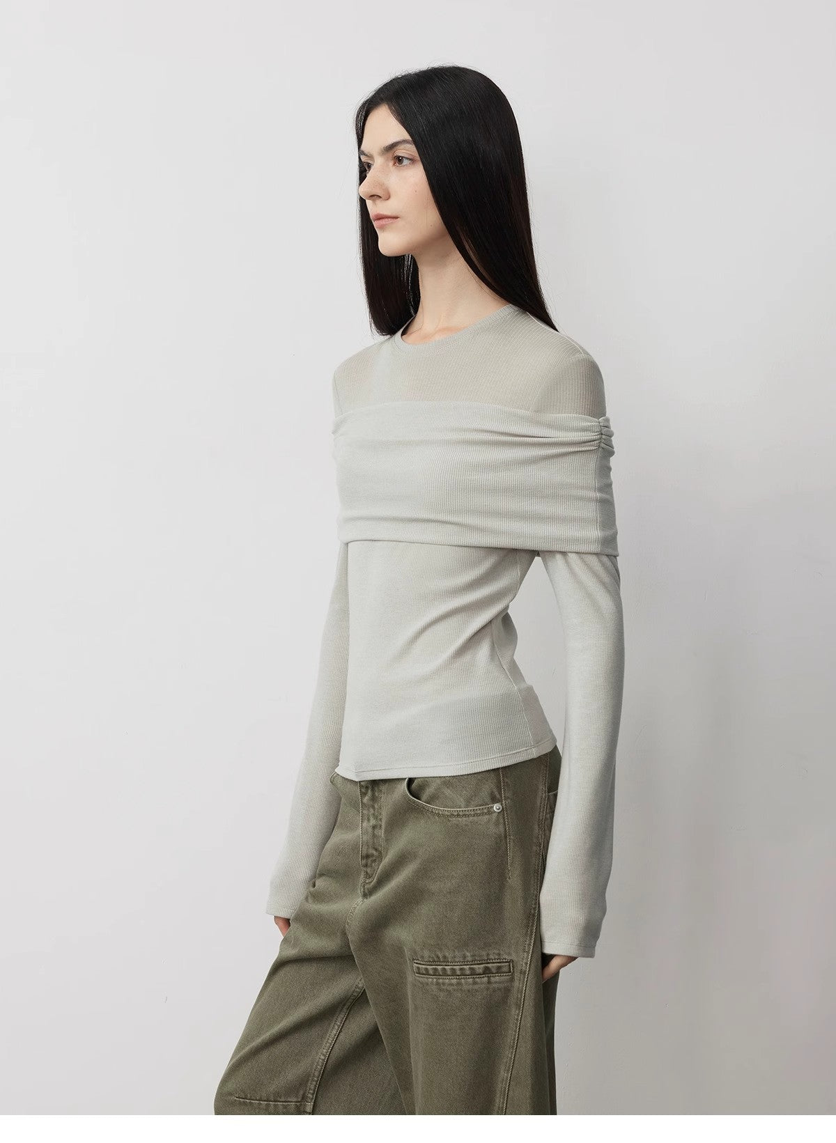 "Modern Tricks" Personalized Tencel Wool Layered One-Shoulder Knitted Top. - Linia One
