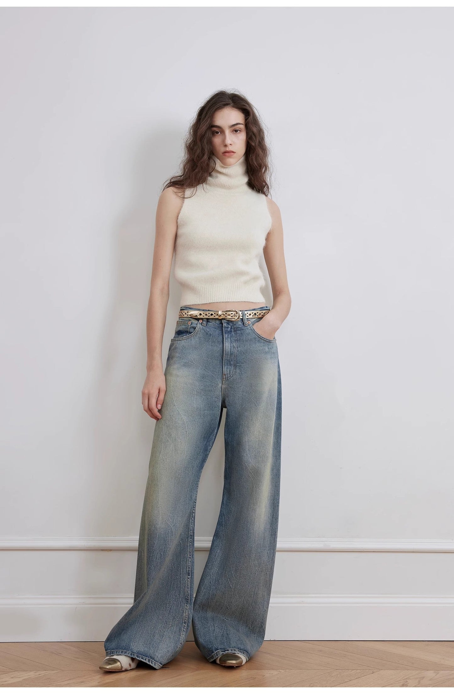 "Magic Dream" Retro Modern Washed Chicken Claw Wrinkled Jeans Women's - Linia One