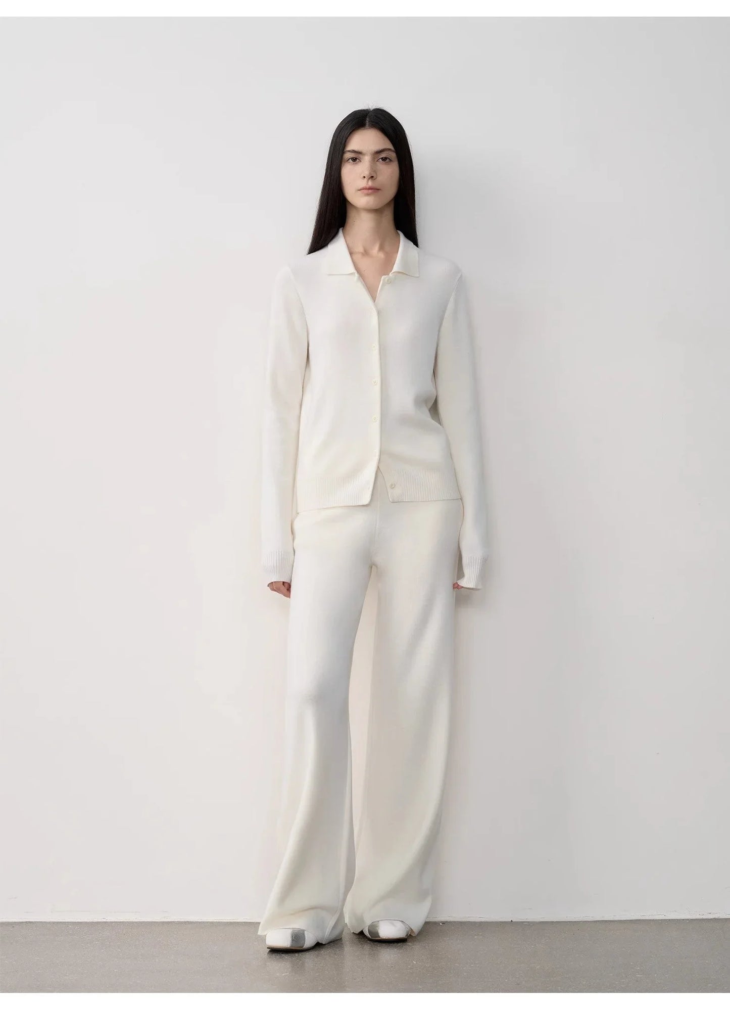 "Lazy Urban" Yangtze Merino Wool Polo-Neck Cardigan Straight-Leg Pants Suit - Linia One