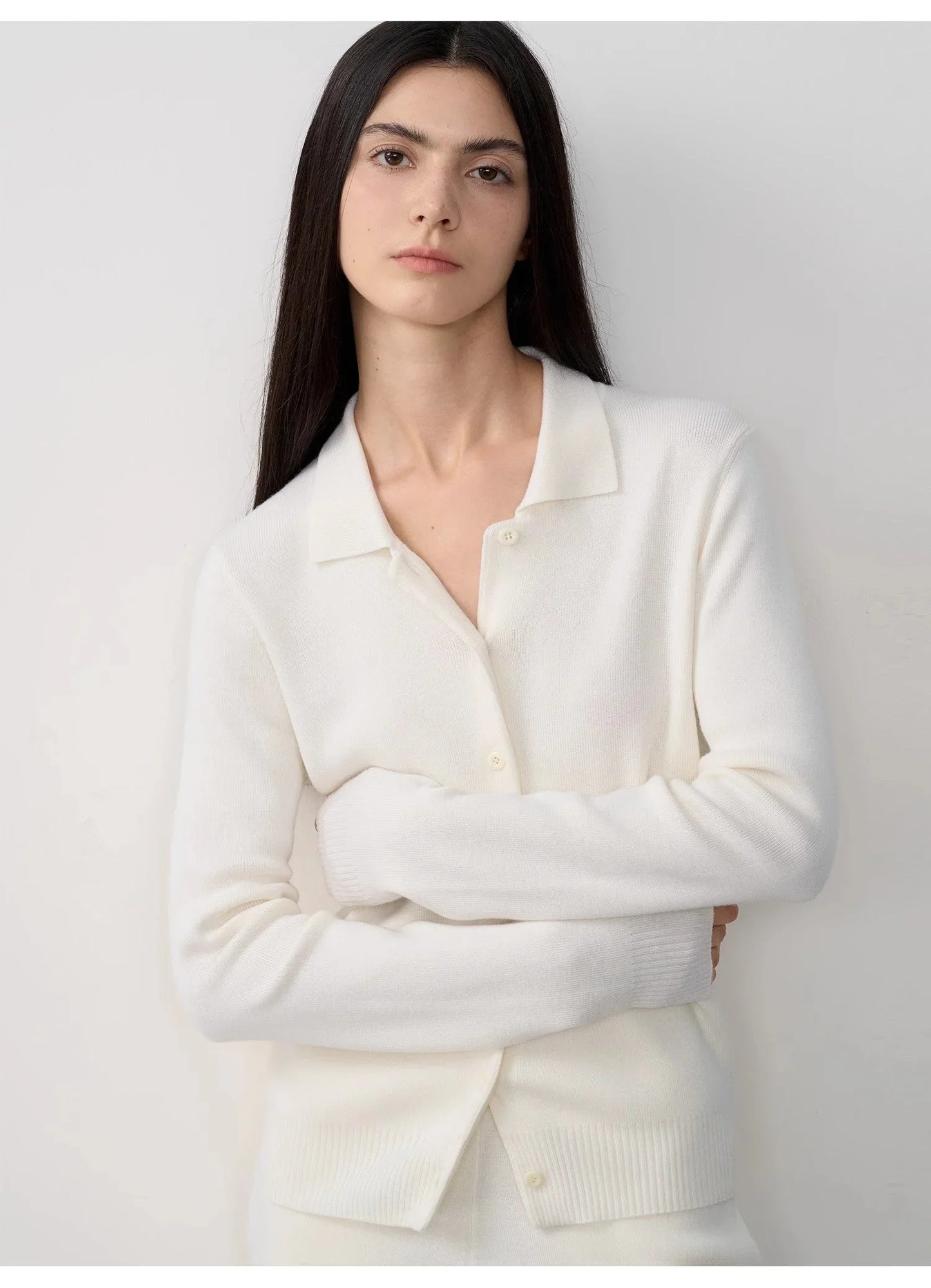 "Lazy Urban" Yangtze Merino Wool Polo-Neck Cardigan Straight-Leg Pants Suit - Linia One