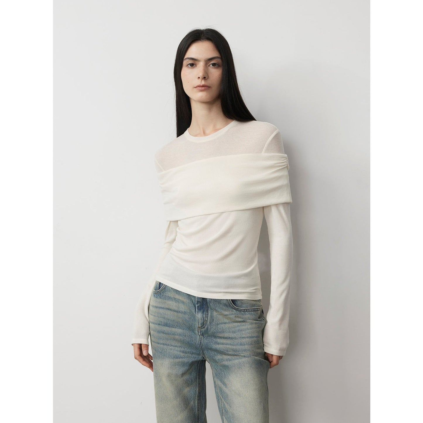 "Modern Tricks" Personalized Tencel Wool Layered One-Shoulder Knitted Top. - Linia One