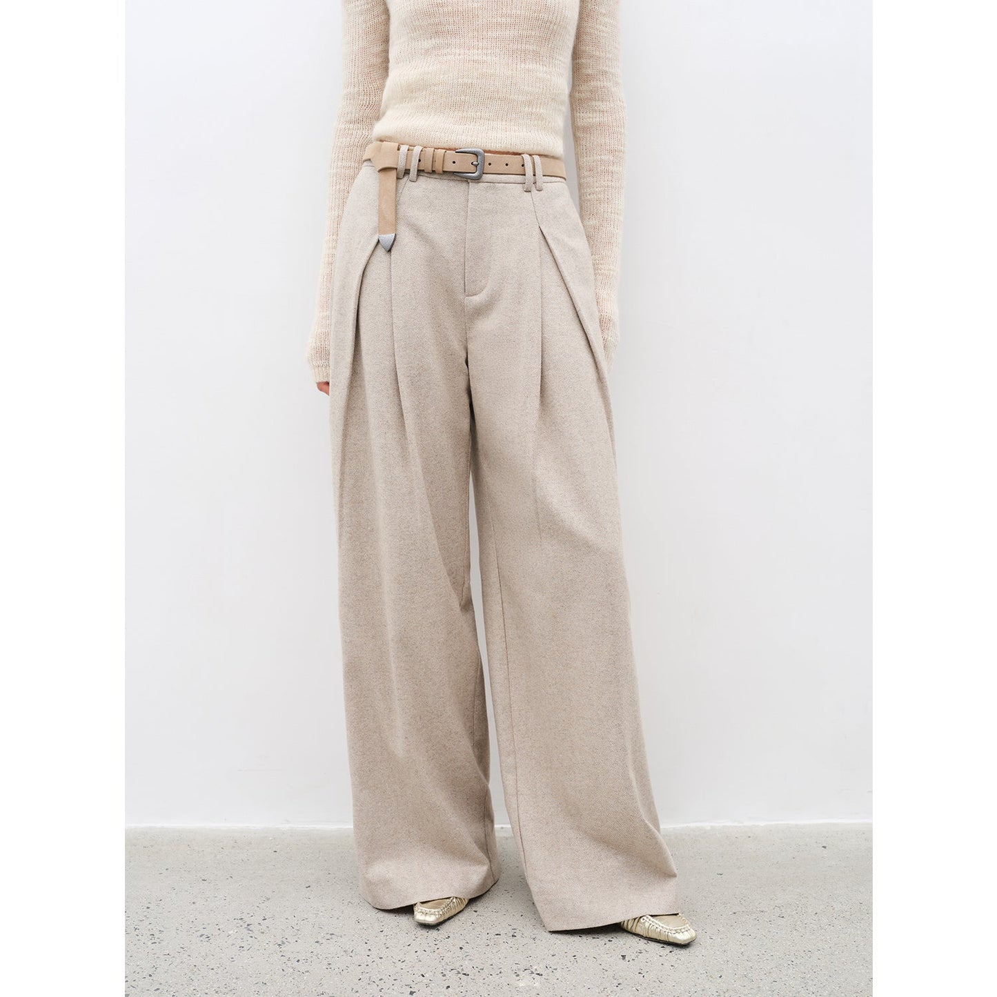 "City Stroll" Casual and Relaxed Wool-Blend Double-Pleated Straight Draped - Linia One