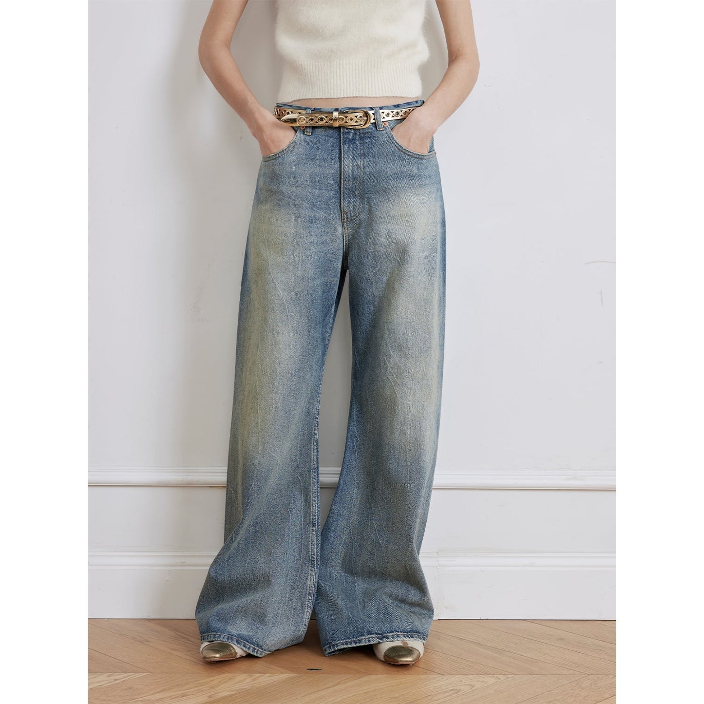 "Magic Dream" Retro Modern Washed Chicken Claw Wrinkled Jeans Women's - Linia One
