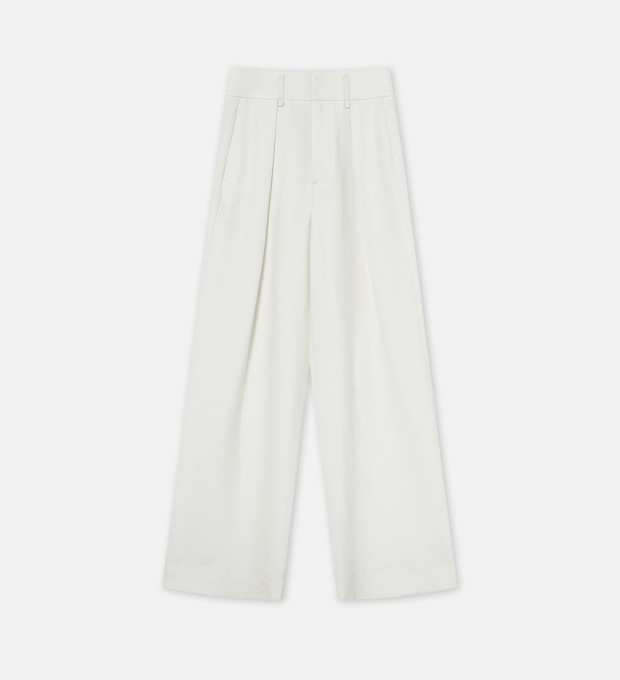 Women's White Straight Casual Wide Waist Drape Floor-Length Wide Leg Pants - Linia One