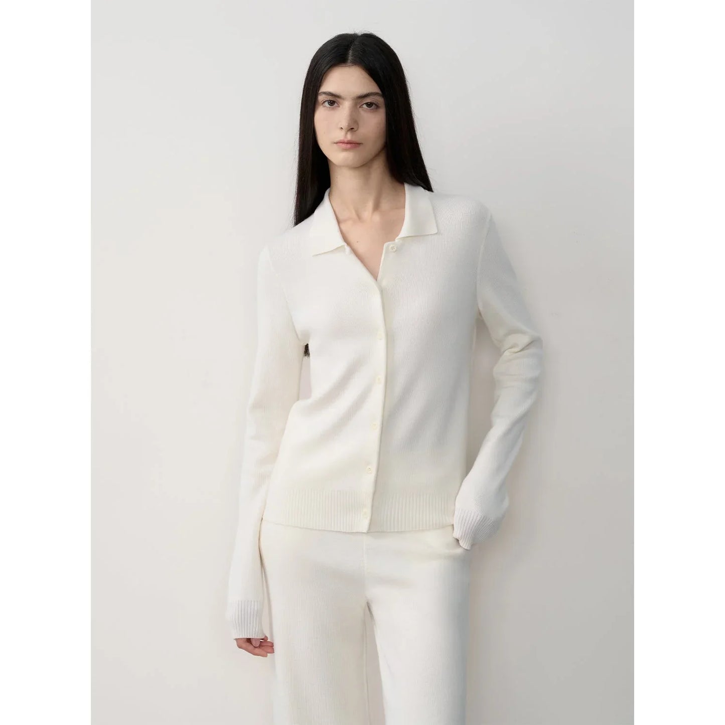 "Lazy Urban" Yangtze Merino Wool Polo-Neck Cardigan Straight-Leg Pants Suit - Linia One