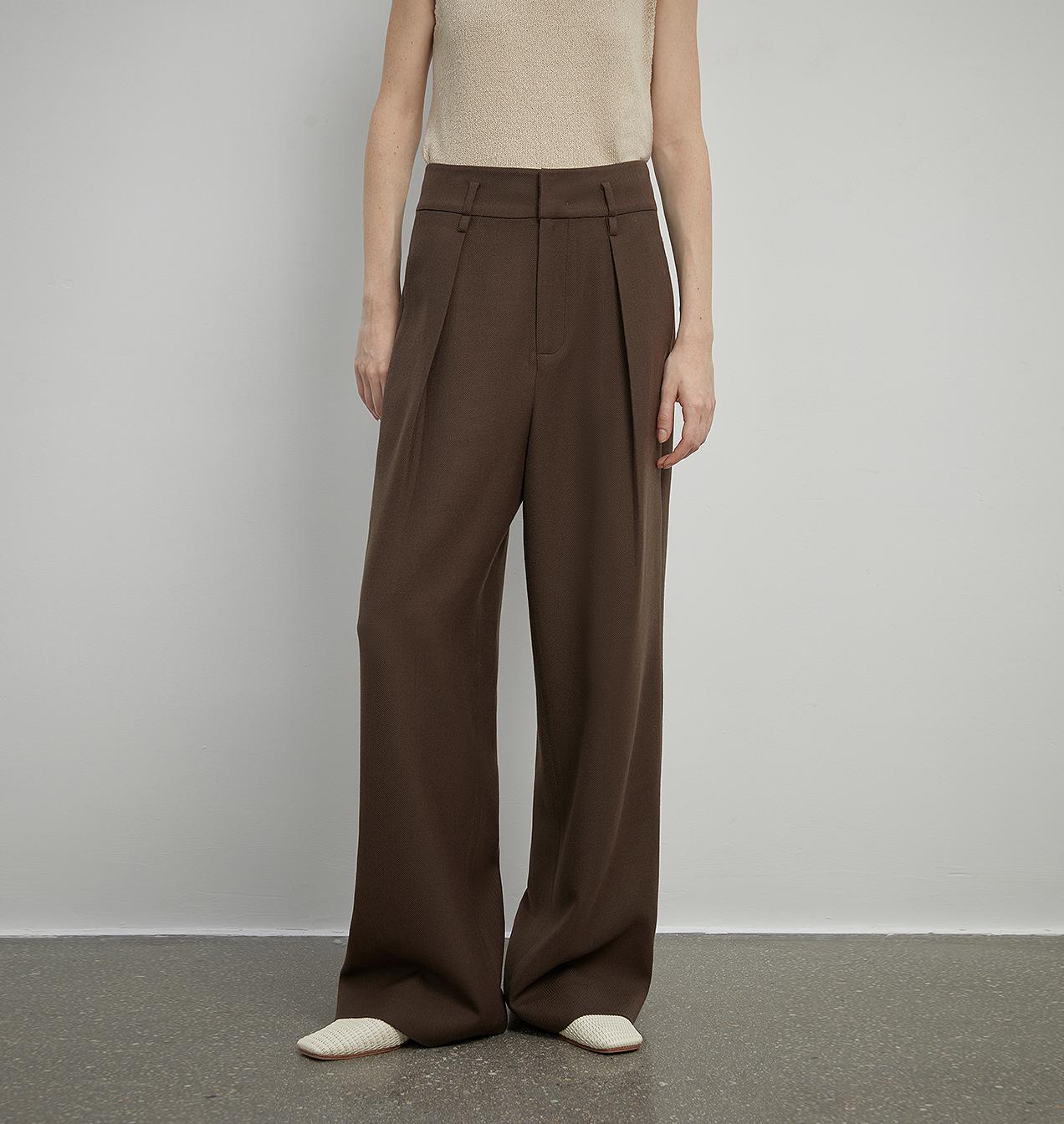 Women's White Straight Casual Wide Waist Drape Floor-Length Wide Leg Pants - Linia One