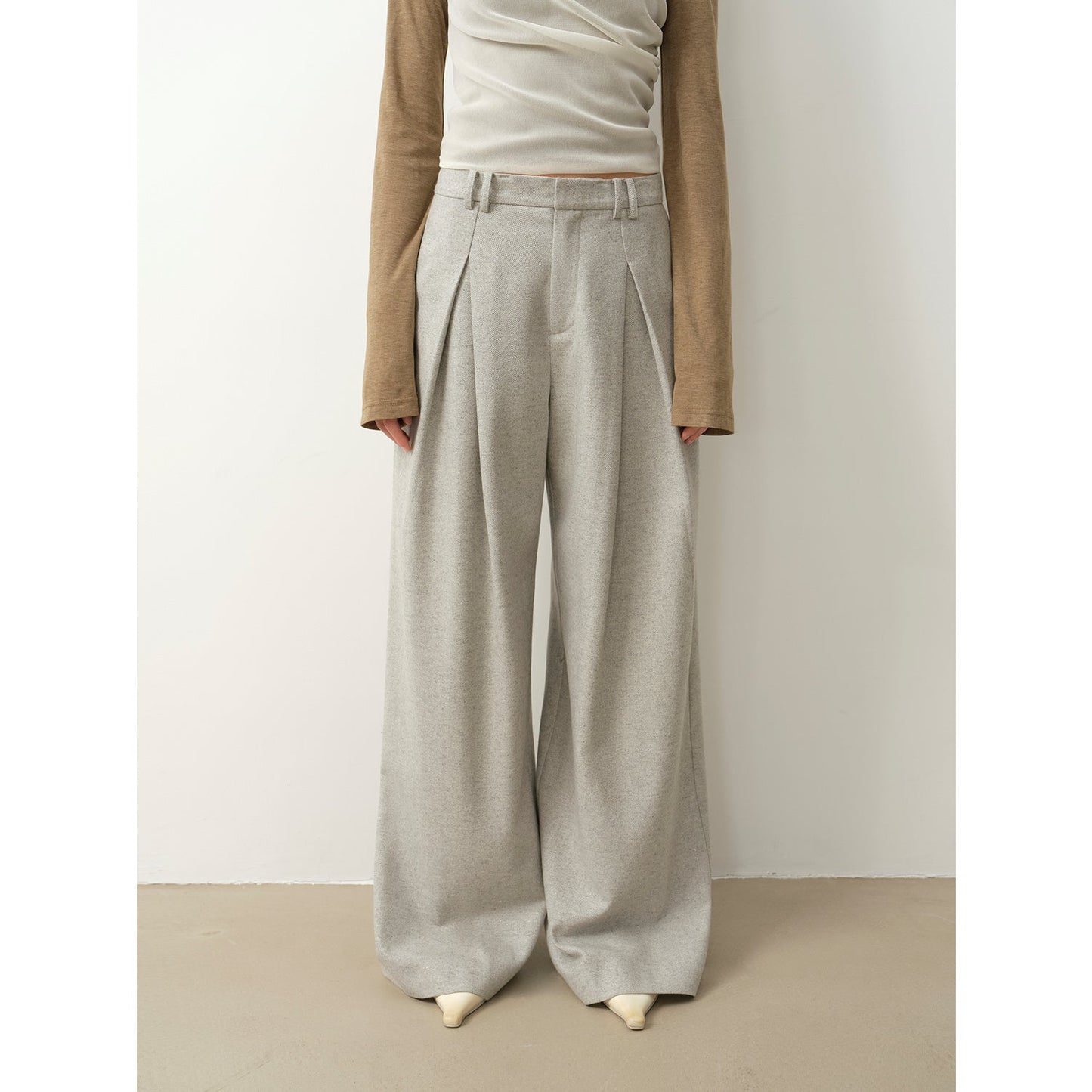 "City Stroll" Casual and Relaxed Wool-Blend Double-Pleated Straight Draped - Linia One
