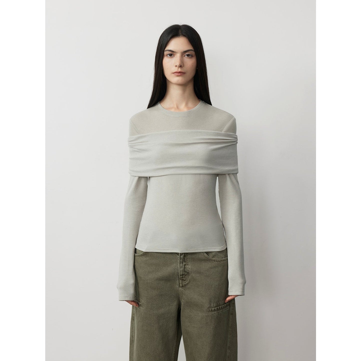 "Modern Tricks" Personalized Tencel Wool Layered One-Shoulder Knitted Top. - Linia One
