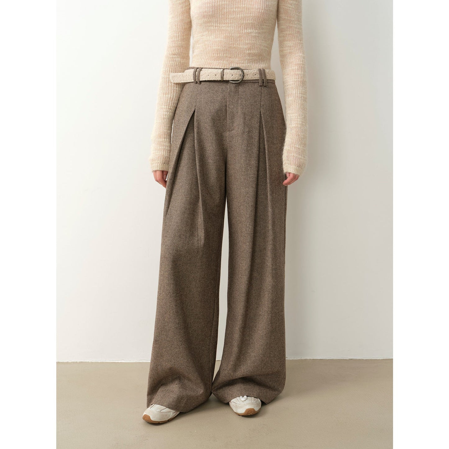 "City Stroll" Casual and Relaxed Wool-Blend Double-Pleated Straight Draped - Linia One