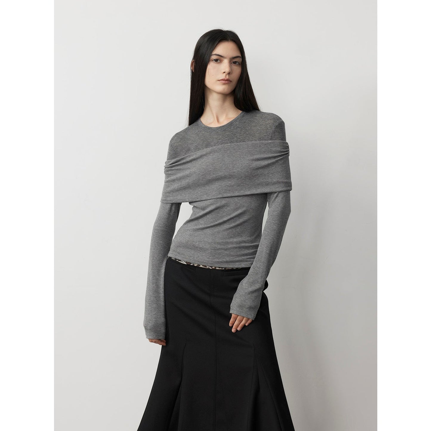 "Modern Tricks" Personalized Tencel Wool Layered One-Shoulder Knitted Top. - Linia One