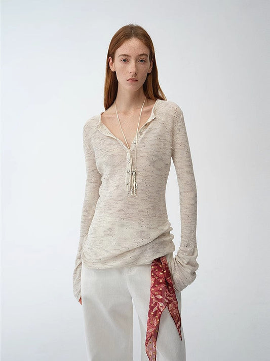 "Perry Moonlight" Fashionable Cotton and Linen Cardigan Knitted Top - Linia One
