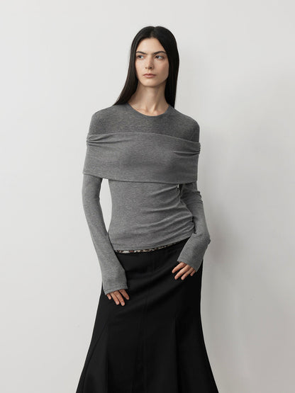 "Modern Tricks" Personalized Tencel Wool Layered One-Shoulder Knitted Top. - Linia One