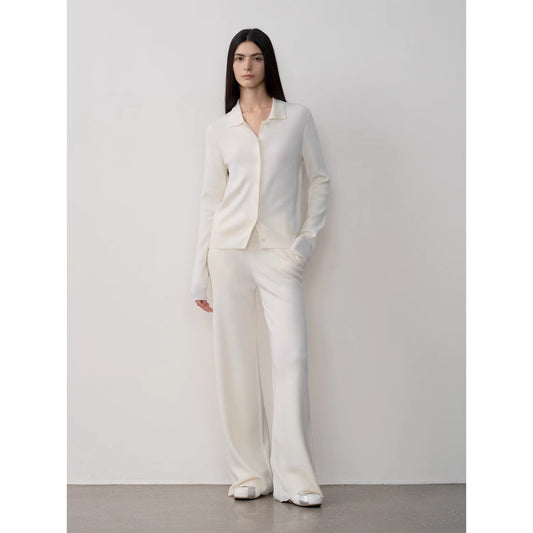 "Lazy Urban" Yangtze Merino Wool Polo-Neck Cardigan Straight-Leg Pants Suit