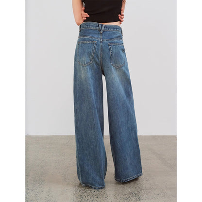 "Silent Deep Sea" Vintage Blue Jeans, Loose High-Waisted Pants - Linia One