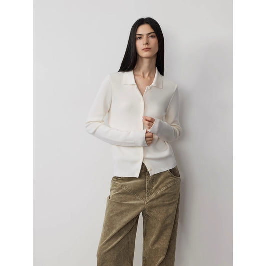 "Lazy Urban" Yangtze Merino Wool Polo-Neck Cardigan Straight-Leg Pants Suit