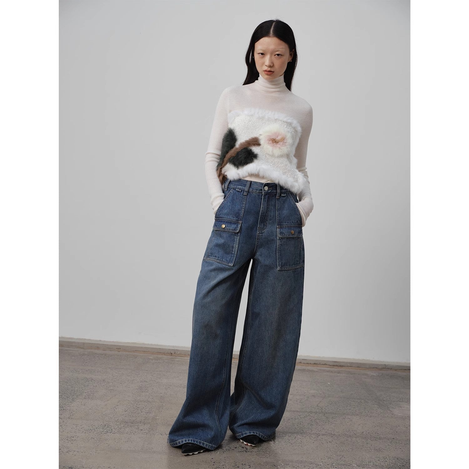 "Silent Deep Sea" Vintage Blue Jeans, Loose High-Waisted Pants - Linia One