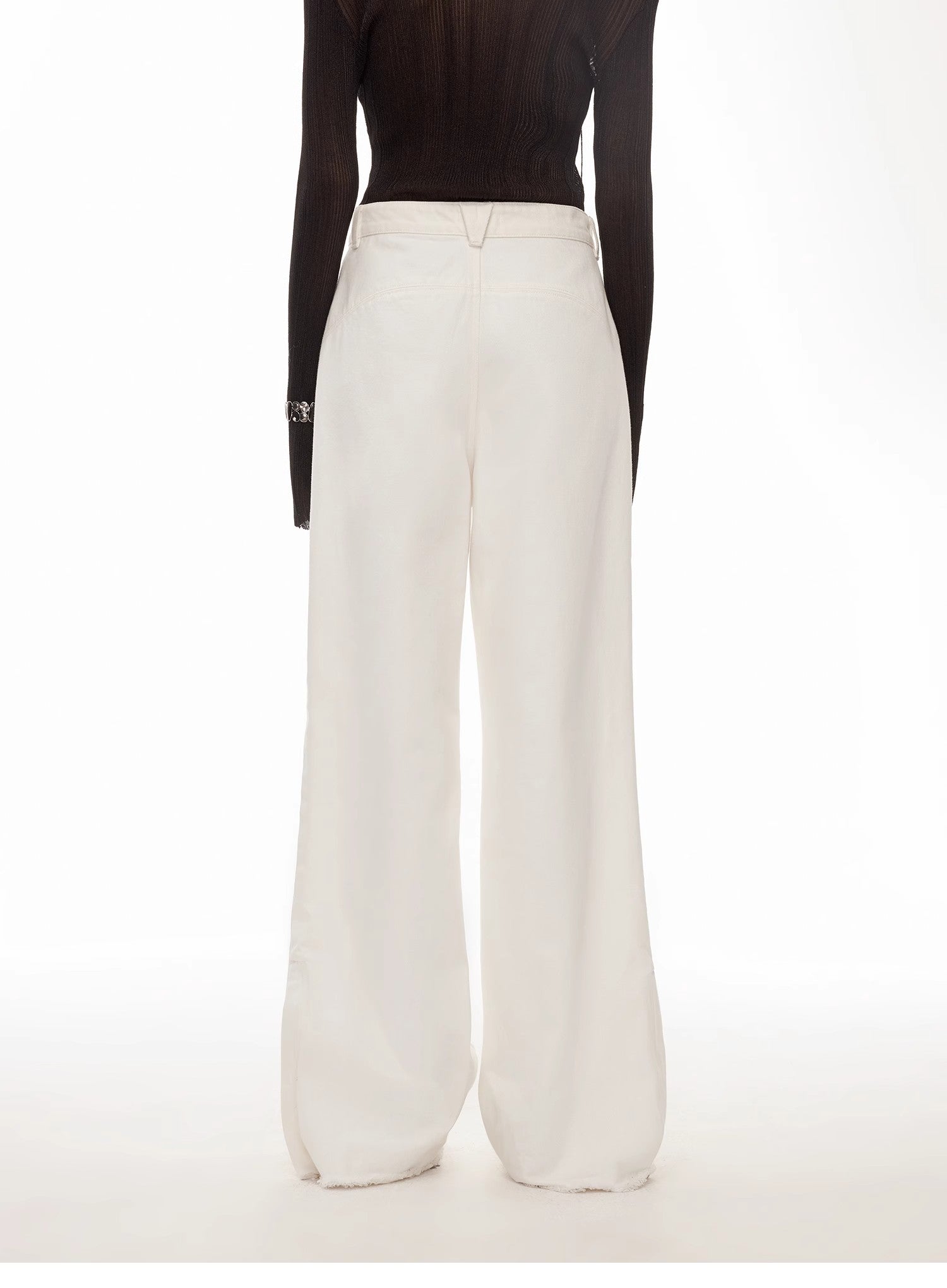 Vintage Wide-Leg Denim Pants with Curved Split Design and Enzyme Wash - Linia One