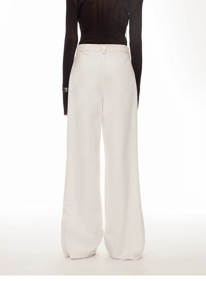 Vintage Wide-Leg Denim Pants with Curved Split Design and Enzyme Wash - Linia One