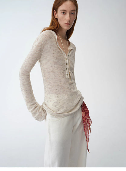 "Perry Moonlight" Fashionable Cotton and Linen Cardigan Knitted Top - Linia One