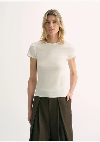 LINDIS Wool Mulberry Silk Classic Short-Sleeved Round Neck T-Shirt for Women - Linia One