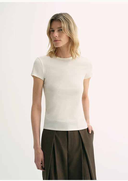LINDIS Wool Mulberry Silk Classic Short-Sleeved Round Neck T-Shirt for Women - Linia One